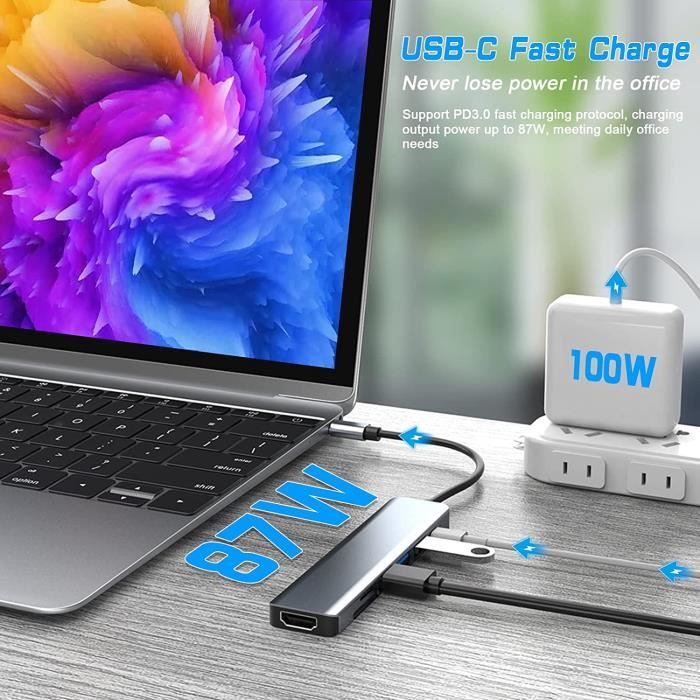 Hub USB 3.0, 7 ports USB avec bloc d'alimentation, adaptateur USB avec  câble rallongé de 120 cm, facile à utiliser pour charge[597] - Cdiscount  Informatique