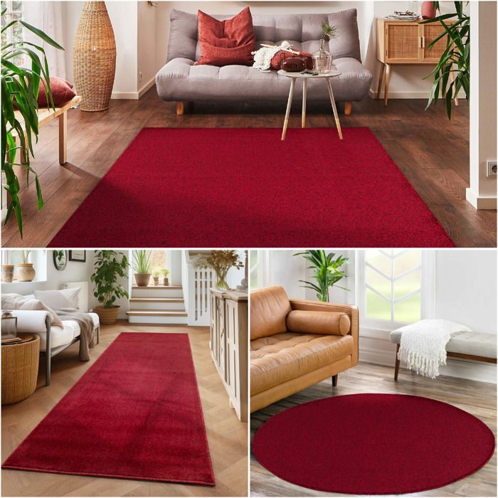 Tapis Rond Rouge 160 Cm – Poils Ras, Doux, Antidérapant, Pour Salon/chambre - 10