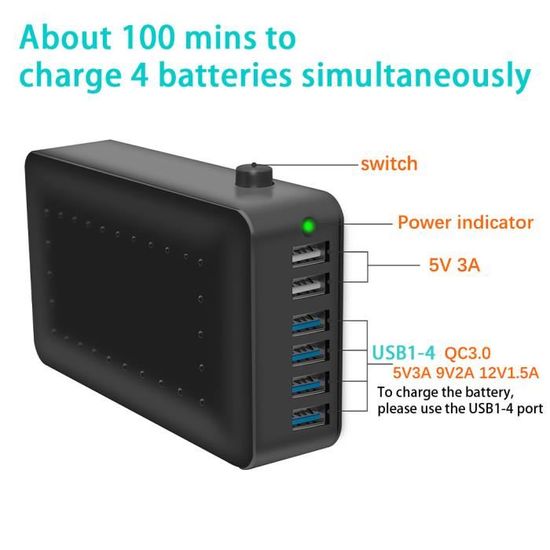 TwoCC Accessoires Drone,6 en 1 Drone Chargeur Batterie Butler hargeur Multifonction Réglementation Adaptateur de Chargeur Rapide et Chargeur de Voiture pour Chargeur pour ANAFI Drone 