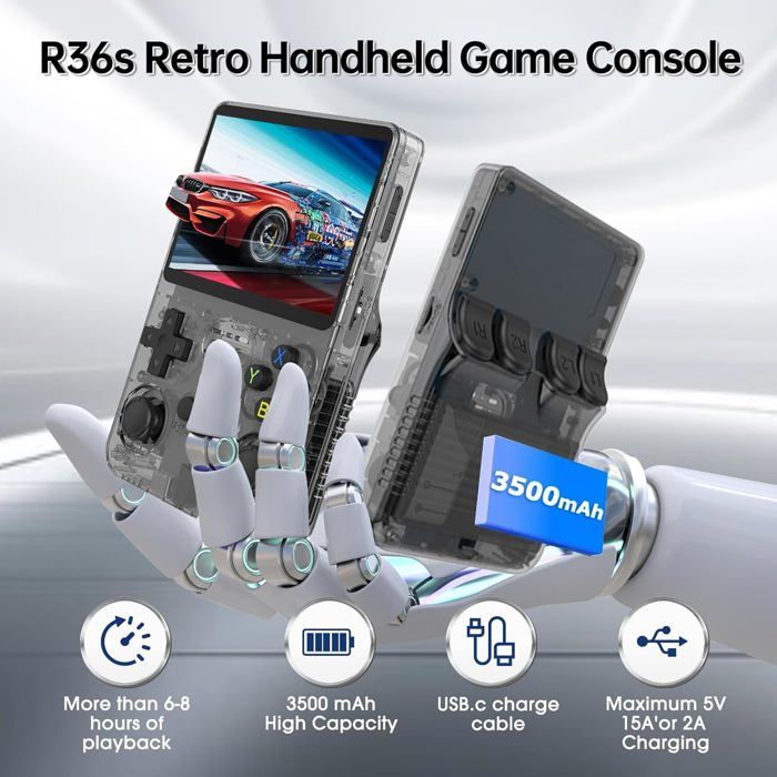 R36S Console de jeu vidéo rétro portable, écran IPS 3,5 Lecteur vidéo 128 g Carte TF 10 000+ jeux rétro Console de jeu portable, avec système Linux open source
