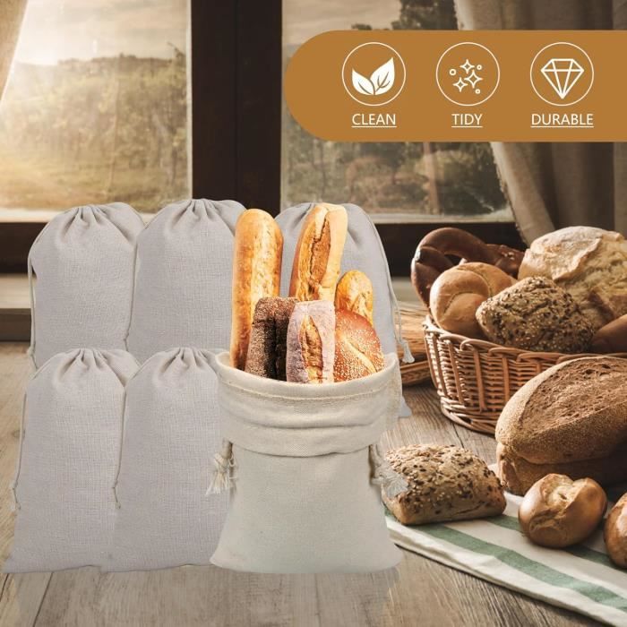 Sacs Alimentaires Réutilisables Sacs à Pain Réutilisables 42,5x30,5 Cm - 2 Pièces Ivoire Et Bleu - Conservation Pain Frais - Étanches Sac à Pain En Lin