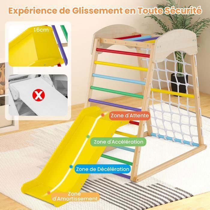 Aire de jeux en bois DREAMADE avec toboggan réglable, filet d'escalade et échelle, Naturel - Jeux - Jouets Aire de jeux en bois DREAMADE avec toboggan réglable, filet d'escalade et échelle, Naturel - Jeux - Jouets