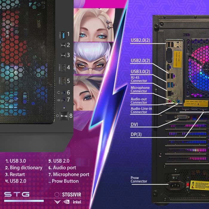STGsivir PC Gaming Intel Core i7 jusqu'à 3.9GHz, GeForce GTX 1660
