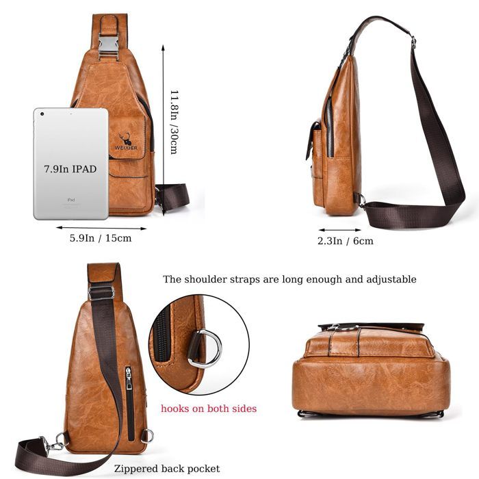 Sacoche Bandoulière Homme En Cuir PU - 15x6x30cm - 4 Compartiments - Idéal Voyage Ou Bureau