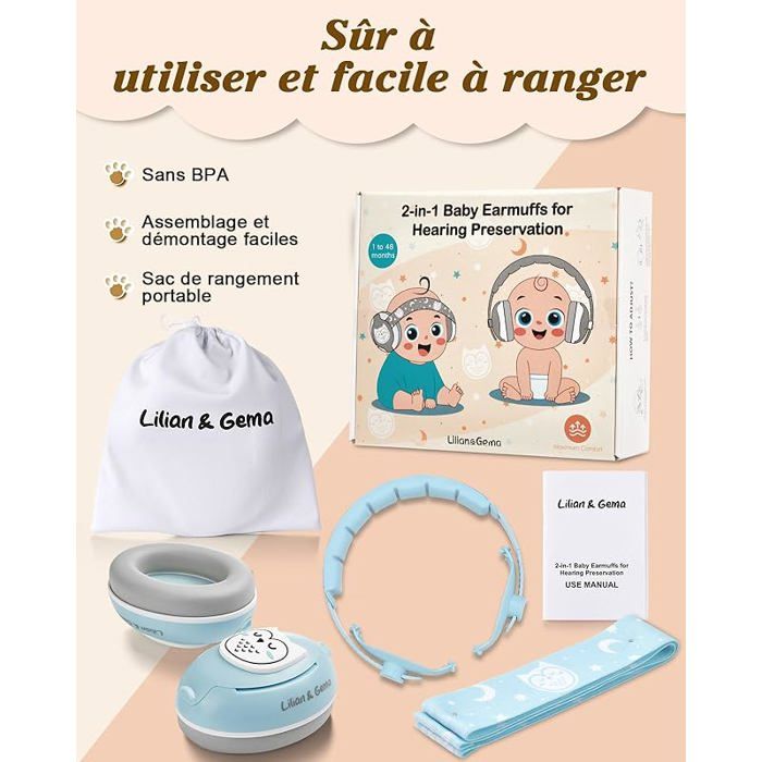 Casque Anti-Bruit Bébé 2 En 1 Confortable Et Réglable - Protection Auditive Jusqu'à 25dB Pour Nouveau-Nés Et Enfants Jusqu'à 48 Mois