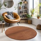 Carpetsale24 Tapis salon 120 cm Rond Marron Uni moderne et moelleux à poil court, avec sous-couche antidérapante, lavable