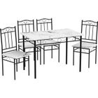 EGGREE Ensemble table à manger 109x 69x 75 cm et 4 chaises-marbre blanc et support en métal noir-Style Industriel, Salle à Manger, Salon