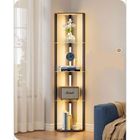 EDISHINE Lampadaire sur pied salon LED dimmable avec étagères en verre, 3 températures de couleur, interrupteur à pied, marron noir