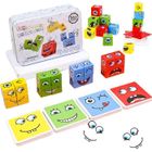 BRAND Montessori Interactif Emoji Bloc,Expressions en Bois Matching Block Puzzles,Cubes Face Change Cube Jeu,Construction Emoji, Longue