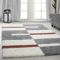 tapis Shaggy Shaggy gris rayé vert rouge tapis beige de salon [terra, 140x200 cm]