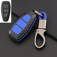 Coque clé,Etui clés de voiture télécommandé en Fiber de carbone pour Ford Focus MK3 MK4 Kuga escape ecosport nouvelle - Type B-Blue