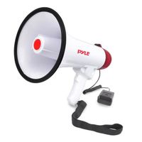 1 mégaphone PYLE PMP40 blanc et rouge 40 watts max jusqu'à 300 mètres avec sirène intégrée et microphone à main, 1 pièce