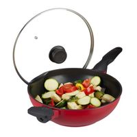 Poêle wok rouge avec couvercle  - 10036065-0