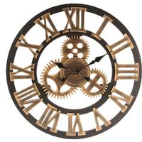 TEMPSA Horloge Murale 3D Vintage Gear Grand - Bois - Décor or - 60 cm