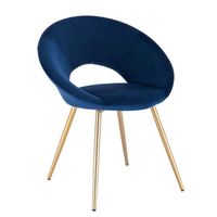 WOLTU 1 x Chaise de salle à manger siège bien rembourré en velours, Chaise de cuisine pieds en métal, Bleu