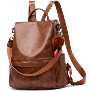 Monitika Sac à dos Femme Anti-vol Vintage Imperméable Cuir Sacs portés épaule loisir Sac a dos Marron 
