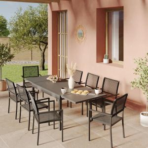 Ensemble table et chaise de jardin Ensemble Table de jardin extensible aluminium 135/270cm + 8 Fauteuils empilables en corde Anthracite - YERAZ 8