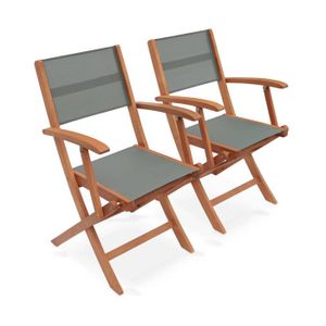 FAUTEUIL JARDIN  Fauteuils de jardin en bois et textilène - Almeria savane - 2 fauteuils pliants en bois d'Eucalyptus  huilé et textilène