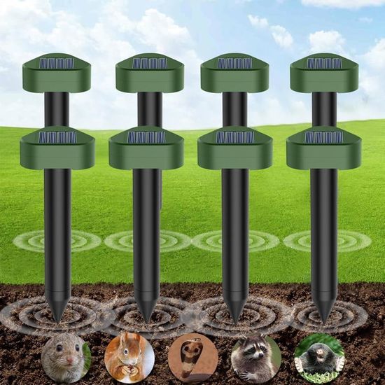 Dufuso Anti Taupe Solaire à Ultrasons Lot De 4, Répulsif Taupe à Vibration Et Ultrason, Protection Efficace Pour Chasser Les Taupes, Écureuils Terrestres Et Serpents Au Jardin, IP65, Intempéries