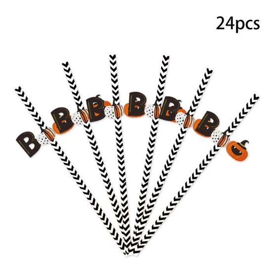 100 Pailles En Papier Colorées Halloween – Motifs Citrouilles, Fantômes, Squelettes | Qualité Alimentaire, Pour Fêtes Et Gobelets