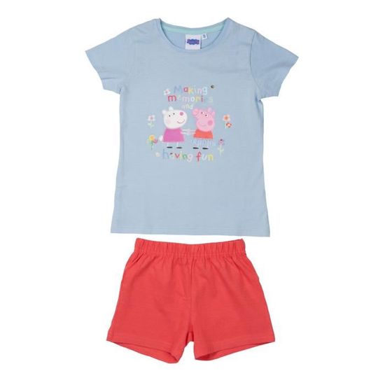 Pyjama fille Peppa Pig ensemble T shirt a manches courtes avec short Bleu rot Cdiscount Pret a Porter