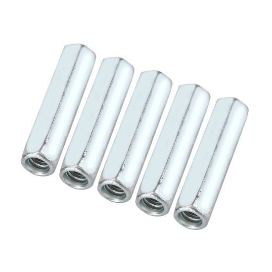 5 Écrous Longs M6 X 40 Mm - Hexagonaux Filetés En Acier Zingué - Raccord Fileté