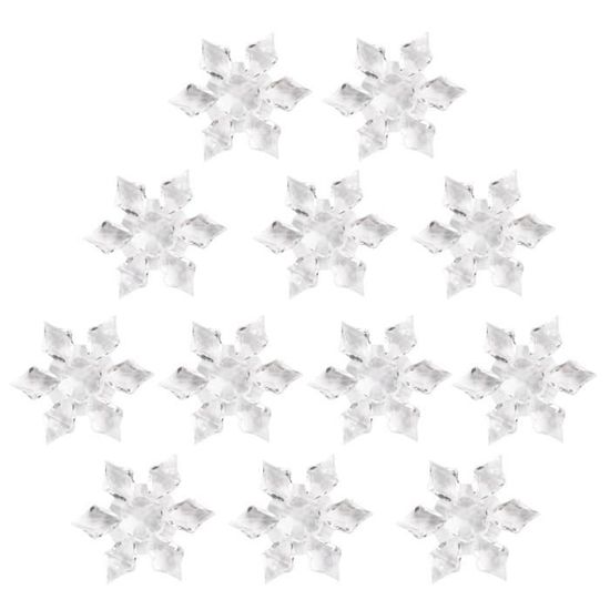 Lot De 24 Flocons De Neige Pailletés Pour Décoration Noël - 10x10 Cm - Plastique Brillant Avec Cordon Argenté