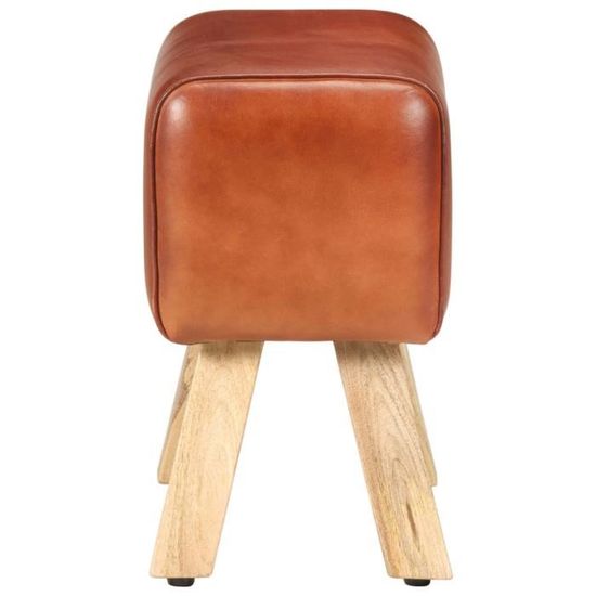 Banc Saut De Cheval 38 Cm Marron Cuir Véritable Et Manguier