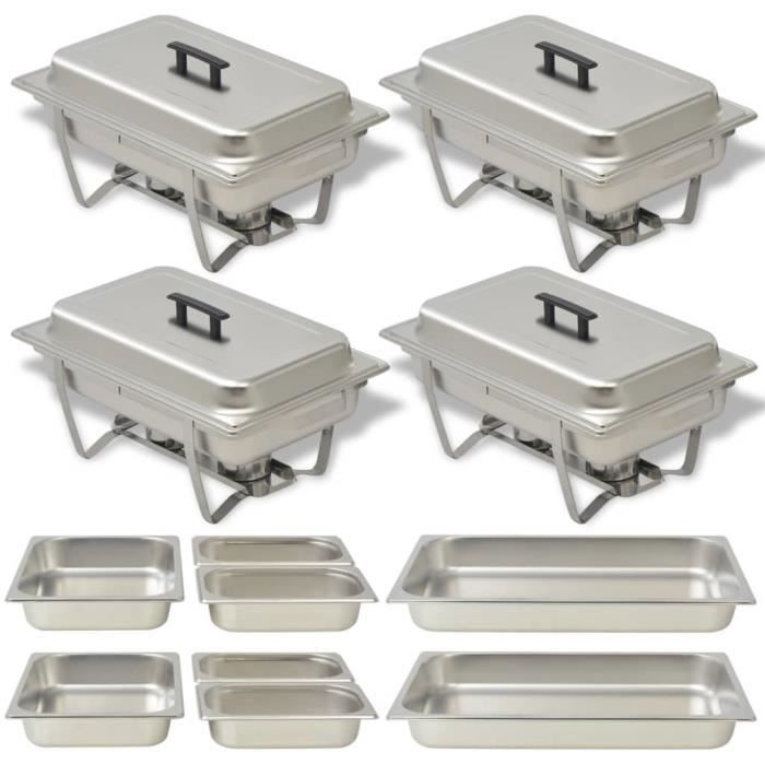 HOP Ensemble de chauffe-plats 4 pcs Appareils de maintien au chaud en Acier inoxydable 605 x 360 x 300 mm Argent