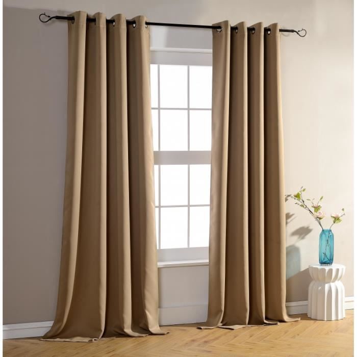 Lot de 2 rideaux occultant beige foncé 140 x 260 cm