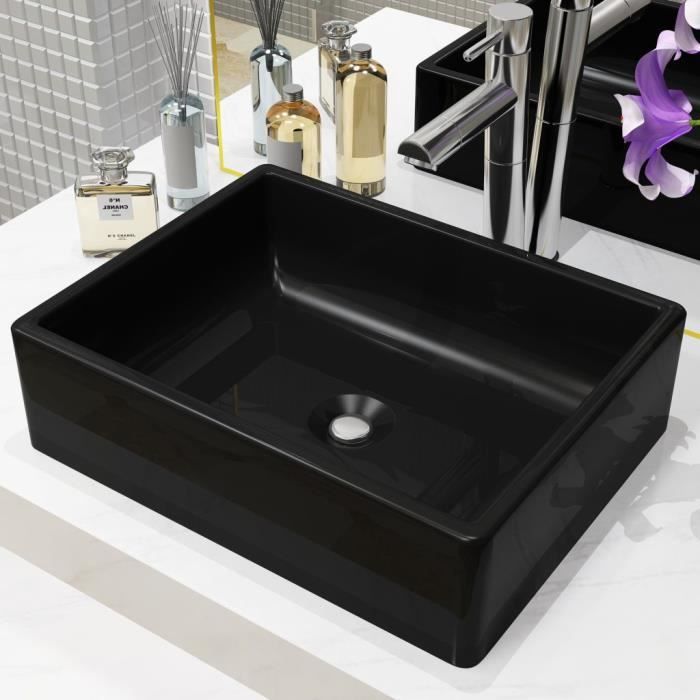 Lavabo Vasque à poser Salle de Bain Lave Main Haut de Gamme Céramique Rectangulaire Noir 41 x 30 x 12 cm