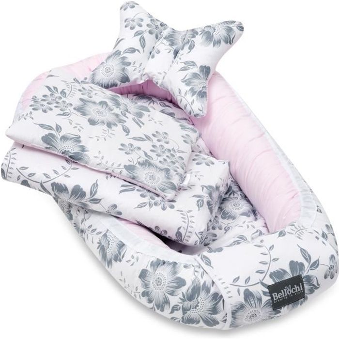 Bellochi Kit Nids Bébé 5 Pièces - Reducteur de Lit Bebe une Couverture de Bebe Cale Tete Bébé un Oreiller Plat - Pink Berry