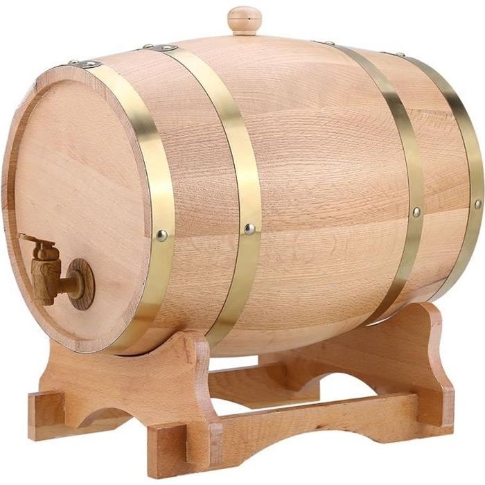 10L Baril de chêne VIN ROUGE - ALCOOL - LIQUIDE 10L tonneau en bois de chêne avec support pour le stockage des vins