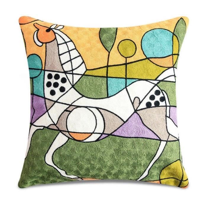 Housse de coussin,Topfinel Picasso broderie coussins couvre décoratif coussins housses - Type C-Horse-450mm*450mm