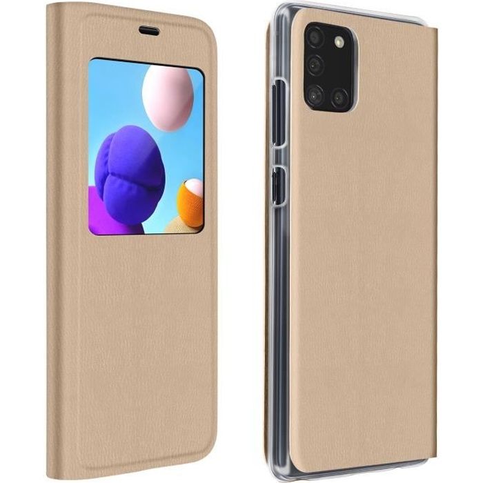 Étui Samsung Galaxy A21s Fenêtre d'Affichage Clapet Folio Ultra-fin doré Jaune