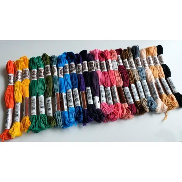 DMC Fils à broder canevas bracelet Retors mat - Lot de 25 coloris assortis.
