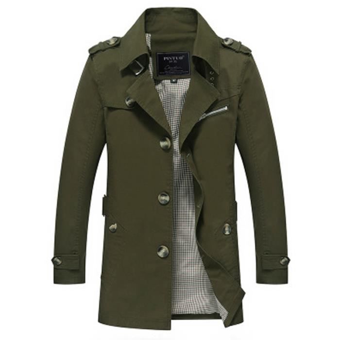 Trench homme Trench de couleur unie Trench à col Hommes d'automne et d'hiver Trench en coton lavé Trench polyvalente décontractée