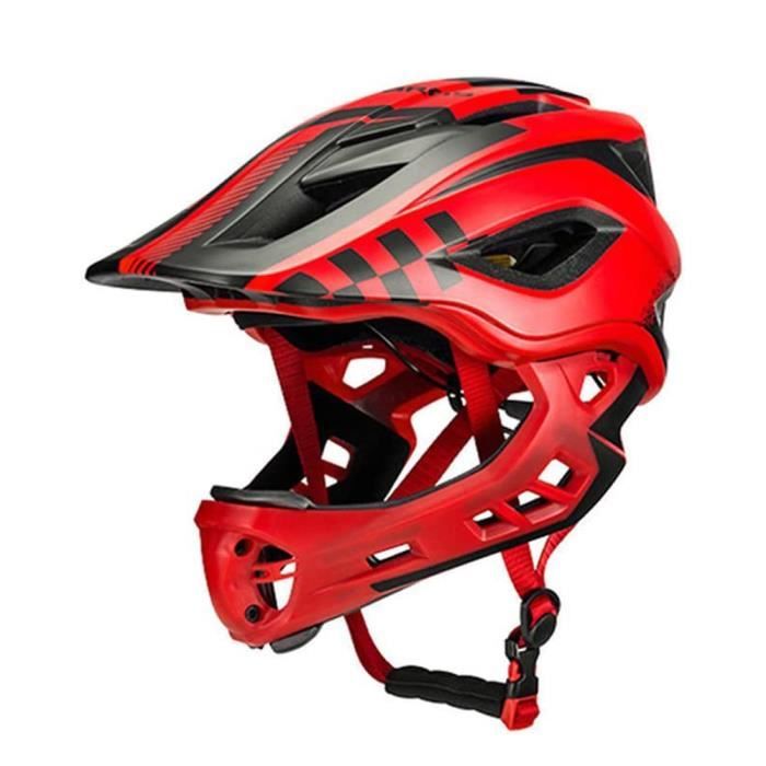 ROCKBROS Casque Intégral d'enfant BMX Vélo VTT Taille Réglable 53 - 58cm Casques Anti-Choc avec Protège-menton Amovible
