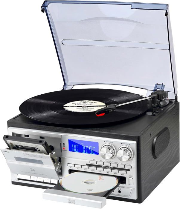 Tourne-disque GPO Stylo 3 Vitesses Avec Haut-parleurs Intégrés - Noir - Vitesses 33/45/78 Tours - Entrée/sortie Auxiliaire - 8