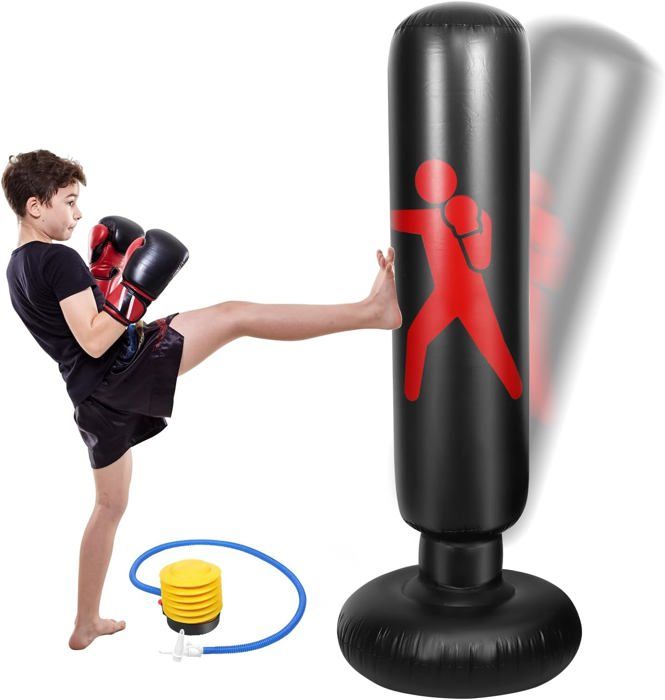 Punching Ball Gonflable Pour Enfants - Sac De Frappe Stable 165cm - Idéal Karaté, Boxe, Cadeau Garçon Fille