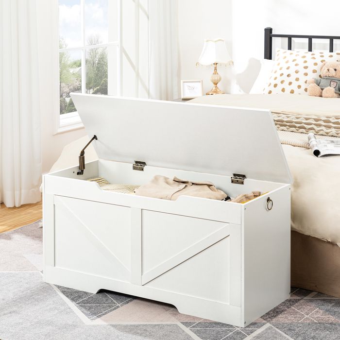 HOOBRO Banc de Rangement Coffre à Jouets avec Couvercle Coffre de Rangement Robuste pour Enfants Couloir Salon Blanc