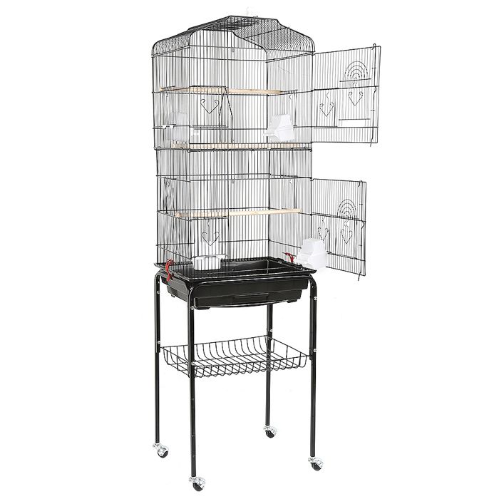 Meilleurs prix pour Cage Oiseaux Volière portable Avec 4 roulettes en Métal - ERROLVES - Noir - 46*35.3*150.6 CM