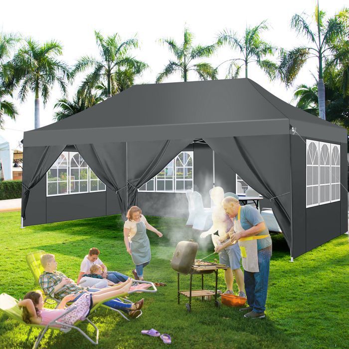 Tonnelle de Jardin 3x6 Exterieur Imperméable Professionnel Tente de Reception avec 6 Parois Latérales-Gris