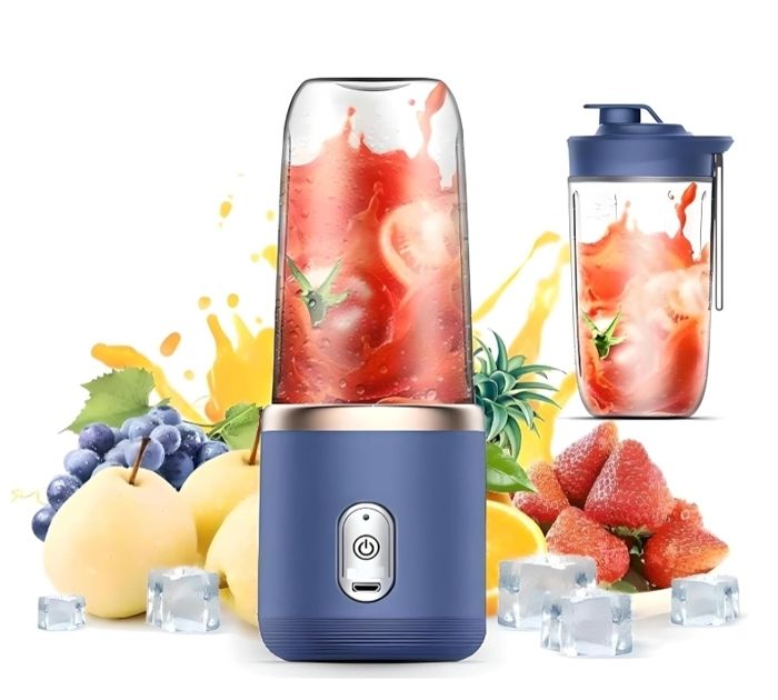 Presse-agrumes électrique portable pour jus et smoothies6 lames puissantChargement USB avec 1 tasse et couvercle (bleu marine) - 1 Like No Other