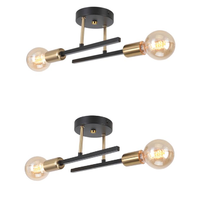 WOTTES Lot de 2 Plafonnier Rétro Industrielle Luminaire 2 Têtes