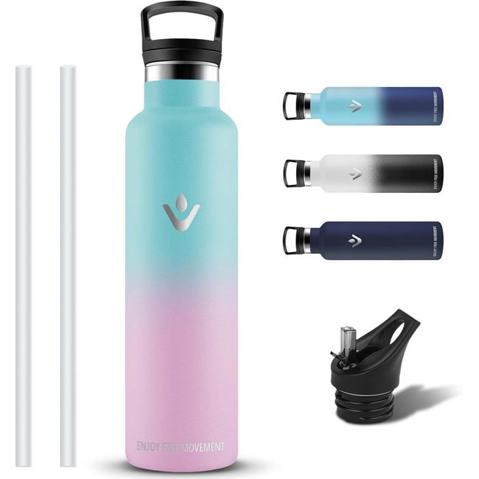 Gourde- 1l- Gourde Isotherme Anti Fuite Gourde Paille Double Isolation