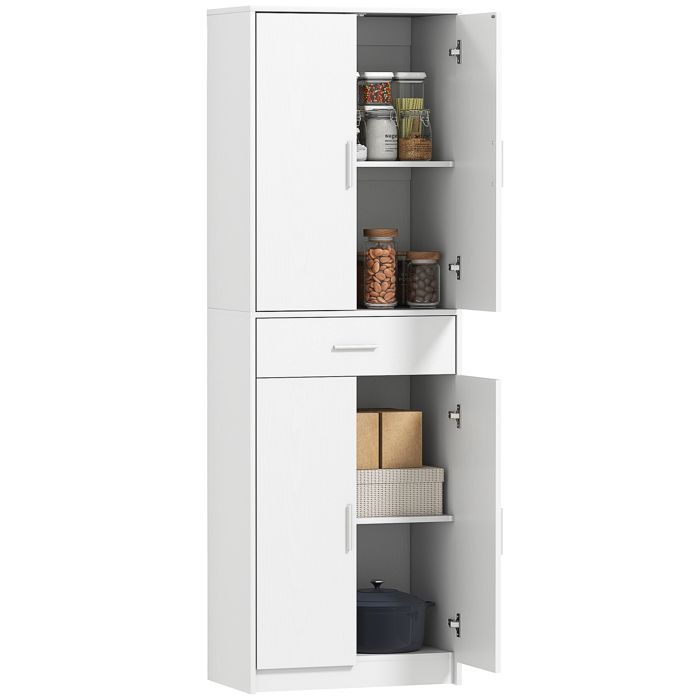 Buffet haut cuisine - HOMCOM - moderne - placards à portes étagères réglables et tiroir - 60 x 35 x 180 cm - blanc Buffet haut cuisine - HOMCOM - moderne - placards à portes étagères réglables et tiroir - 60 x 35 x 180 cm - blanc