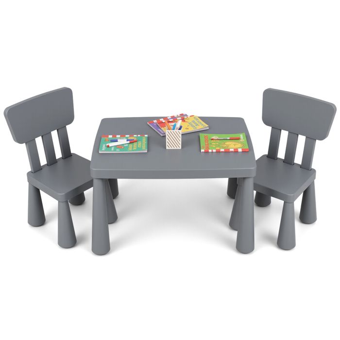 GOPLUS Table Enfant avec 2 Chaises en Plastique Charge 50KG pour Activités détude et Jeux pour Enfants 1-7 Ans Gris