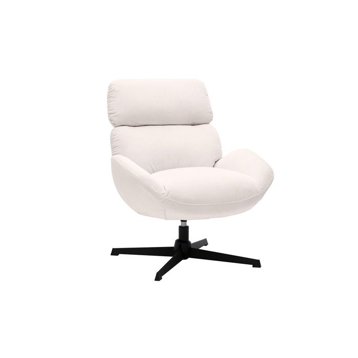 Miliboo - Fauteuil pivotant en tissu velours côtelé écru et métal noir KLEM Miliboo - Fauteuil pivotant en tissu velours côtelé écru et métal noir KLEM