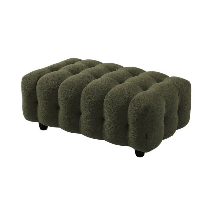 Pouf. module pour canapé. repose-pieds pour canapé dangle 3 places en bouclette texturée kaki L 115 x P 70 x H 48cm - Leon Pouf. module pour canapé. repose-pieds pour canapé dangle 3 places en bouclette texturée kaki L 115 x P 70 x H 48cm - Leon